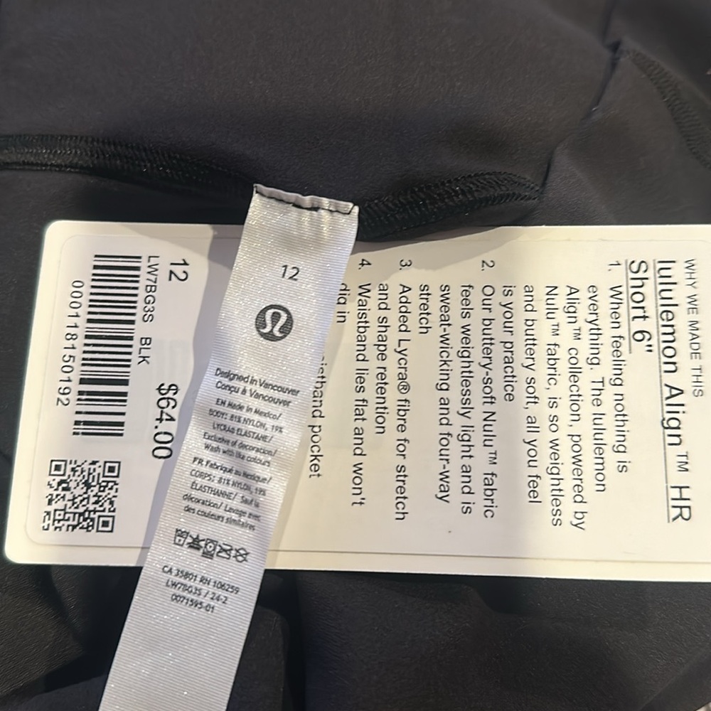 Sold do not buy NWT Lululemon Align High-Rise Short 6” Black size 12 - Picture 3 of 4